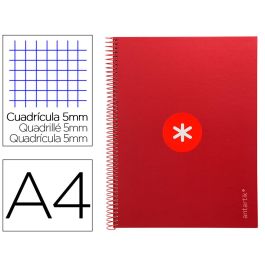 Cuaderno Espiral A4 Micro Antartik Tapa Forrada 80H 90 gr Cuadro 5 mm 1 Banda 4 Taladros Frambuesa