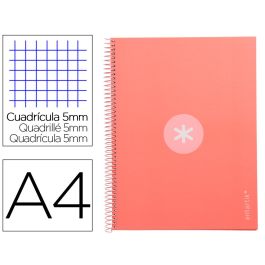 Cuaderno Espiral A4 Micro Antartik Tapa Forrada 80H 90 gr Cuadro 5 mm 1 Banda 4 Taladros Rosa Claro