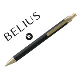 Boligrafo Belius Potsdam Negro Y Dorado Cuerpo Fibra Carbon Tinta Gel Azul En Estuche