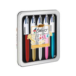 Boligrafo Bic Cuatro Colores Shine Box Caja Metalica 5 Unidades Surtidas