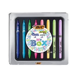 Set Bic Caja Metalica 4 grelocity Quick Dry Colores Surtidos + 4 Fluorescentes Grip Colores Pastel Surtidos