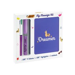 Set Escritura Bic 1 Cuatro Colores Shine + 1 Fluorescente Grip Pastel + 1 Notebook