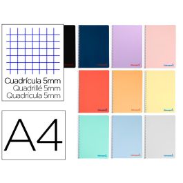 Cuaderno Espiral Liderpapel A4 Wonder Tapa Plastico 80H 90 gr Cuadro 5 mm Con Margen Colores Surtidos 10 unidades