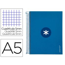 Cuaderno Espiral A5 Micro Antartik Tapa Forrada120H 90 gr Cuadro 5 mm 5 Bandas6 Taladros Color Azul Oscuro