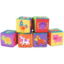 Diset Juego de Mesa Bloques Blanditos para Bebés de 0 a 24 Meses, 6 Cubos de Tela Educativos con Escenas de Animales y Carreteras, Lavables