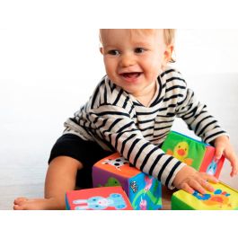 Diset Juego de Mesa Bloques Blanditos para Bebés de 0 a 24 Meses, 6 Cubos de Tela Educativos con Escenas de Animales y Carreteras, Lavables