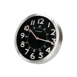 Reloj Q-Connect De Pared Metalico Redondo 25 cm Movimiento Silencioso Color Negro Con Esfera Cromado