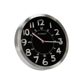 Reloj Q-Connect De Pared Metalico Redondo 25 cm Movimiento Silencioso Color Negro Con Esfera Cromado