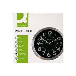 Reloj Q-Connect De Pared Metalico Redondo 25 cm Movimiento Silencioso Color Negro Con Esfera Cromado