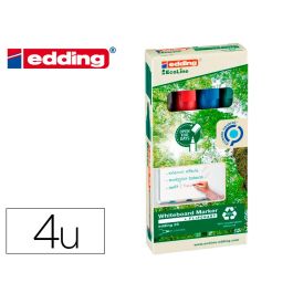 Rotulador Edding 28 Para Pizarra Blanca Ecoline 90% Reciclado Bolsa 4 Colores Surtidos Punta Redonda 1,5-3