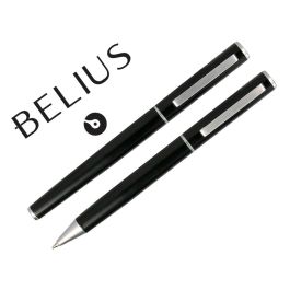 Juego Boligrafo Y Roller Belius Norwich Cuerpo Negro Mate Y Detalles Cromados Satinados En Caja Regalo