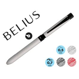 Boligrafo Belius Zurich 3 En 1 Cuerpo Plateado Tinta Negra Y Roja Portaminas 0,5 mm En Estuche