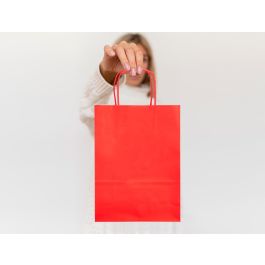 Bolsa Papel Q-Connect Celulosa Rojo S Con Asa Retorcida 240x320X10 mm 25 unidades