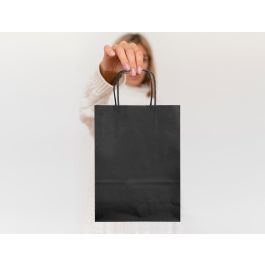 Bolsa Papel Q-Connect Celulosa Negro S Con Asa Retorcida 240x320X10 mm 25 unidades