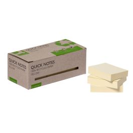 Bloc De Notas Adhesivas Quita Y Pon Q-Connect 38x51 mm 100% Papel Reciclado Amarillo En Caja De Carton 12 unidades