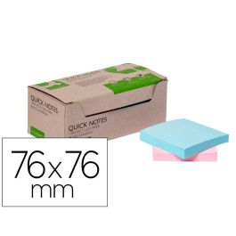 Bloc De Notas Adhesivas Quita Y Pon Q-Connect 76x76 mm 100% Papel Reciclado Colores Pasteles En Caja De Carton 12 unidades