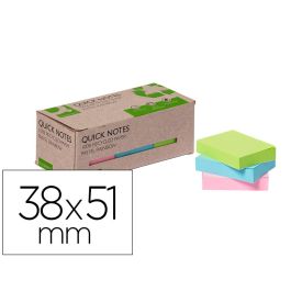 Bloc De Notas Adhesivas Quita Y Pon Q-Connect 38x51 mm 100% Papel Reciclado Colores Pasteles En Caja De Carton 12 unidades Precio: 7.865000254099999. SKU: B16BRA4WFY