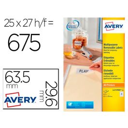 Etiqueta Adhesiva Avery Blanca Removible Laser Ink-Jet Fotocopiadora 63,5x29,6 mm Caja De 675 Unidades Precio: 19.9650005324. SKU: B1JA5Y8TZE