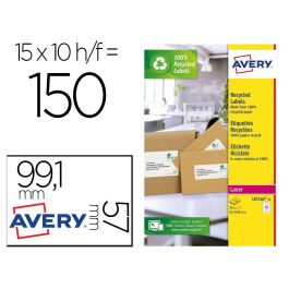 Etiqueta Adhesiva Avery Blanca Permanente Reciclada 100% Paraimpresora Laser 99,1x57 mm Caja De 150 Unidades