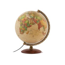 Globo Terraqueo Nova Rico Con Luz Antiqus Base De Madera Y Meridiano Metalico 30 cm De Diametro