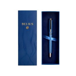 Boligrafo Belius Neptuno Aluminio Textura Wavy Color Azul Marino Tinta Azul Caja De Diseño