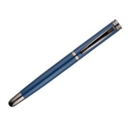 Boligrafo Belius Neptuno Aluminio Textura Wavy Color Azul Marino Tinta Azul Caja De Diseño