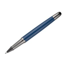 Boligrafo Belius Neptuno Aluminio Textura Wavy Color Azul Marino Tinta Azul Caja De Diseño