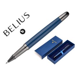 Boligrafo Belius Neptuno Aluminio Textura Wavy Color Azul Marino Tinta Azul Caja De Diseño