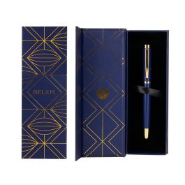 Pluma Belius Soiree Aluminio Color Art Deco Azul Marino Y Dorado Tinta Azul Caja De Diseño