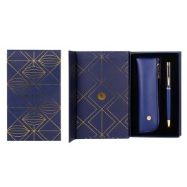 Pluma Y Estuche Belius Soiree Color Art Deco Azul Marino Y Dorado Tinta Azul Caja De Diseño