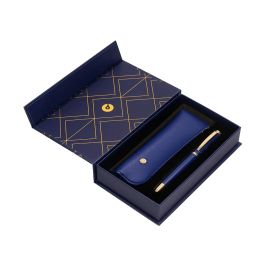 Pluma Y Estuche Belius Soiree Color Art Deco Azul Marino Y Dorado Tinta Azul Caja De Diseño