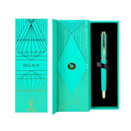 Pluma Belius Soiree Aluminio Color Art Deco Turquesa Y Dorado Tinta Azul Caja De Diseño