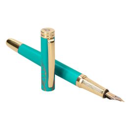 Pluma Y Estuche Belius Soiree Color Art Deco Turquesa Dorado Tinta Azul Caja De Diseño