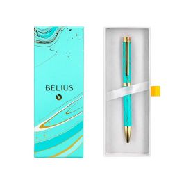 Boligrafo Belius Aqua Aluminio Color Turquesa Y Dorado Tinta Azul Caja De Diseño