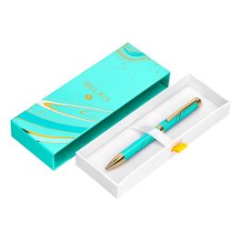 Boligrafo Belius Aqua Aluminio Color Turquesa Y Dorado Tinta Azul Caja De Diseño