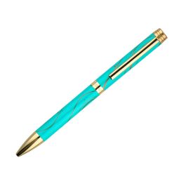 Boligrafo Belius Aqua Aluminio Color Turquesa Y Dorado Tinta Azul Caja De Diseño