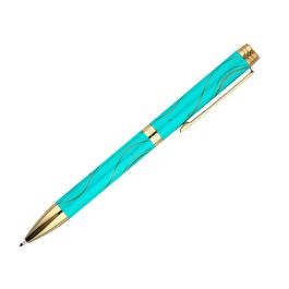 Boligrafo Belius Aqua Aluminio Color Turquesa Y Dorado Tinta Azul Caja De Diseño