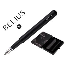 Pluma Y Funda De Similpiel Belius Space B Color Minimalista Negro Tinta Azul Caja De Diseño