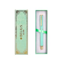 Boligrafo Belius Macaron Bliss Forma Hexagonal Color Verde Dorado Tinta Azul Caja De Diseño