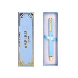 Boligrafo Belius Macaron Bliss Forma Hexagonal Color Celeste Y Dorado Tinta Azul Caja De Diseño