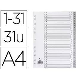 Separador Numerico Q-Connect Plastico 1-31 Juego De 31 Separadores Din A4 Multitaladro Precio: 4.49999968. SKU: B19Y9FBRRL