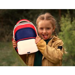 Cartera Escolar Liderpapel Moc Hila Multibolsillo Infantil Azul Marino Rojo Beige 350x110x270 mm