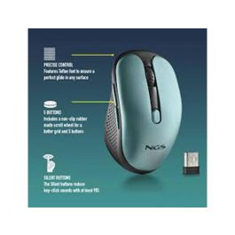 Raton Ngs Evo Rust Optico 800-1200-1600 Dpi Inalambrico 5 Botones Teclas Silenciosas Receptor Usb 2,4 grhz Verde