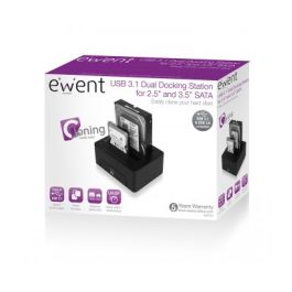 Dock Station Dual Ewent AAACET0186 Dual 2.5"-3.5" USB 3.1 ABS Negro