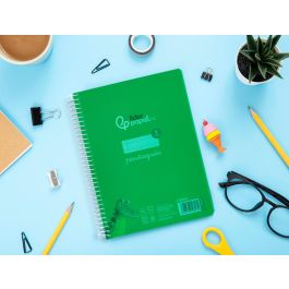 Cuaderno Espiral Liderpapel Din A5 Pautaguia Tapa Plastico 80H 90 gr Cuadro Pautado 3 mm Con Margen Color Verde 5 unidades