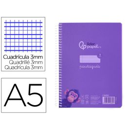 Cuaderno Espiral Liderpapel Din A5 Pautaguia Tapa Plastico 80H 90 gr Cuadro Pautado 3 mm Con Margen Color Lila 5 unidades