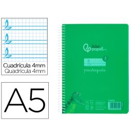 Cuaderno Espiral Liderpapel Din A5 Pautaguia Tapa Plastico 80H 90 gr Cuadro Pautado 4 mm Con Margen Color Verde 5 unidades