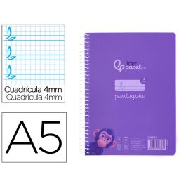 Cuaderno Espiral Liderpapel Din A5 Pautaguia Tapa Plastico 80H 90 gr Cuadro Pautado 4 mm Con Margen Color Lila 5 unidades