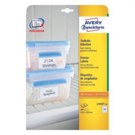 Paquete 25 Hojas Etiquetas para El Congelador-Impresoras Láser, Inyección de Tinta y Fotocopiadoras-63,5 X 33,9 Mm Avery L7970-25