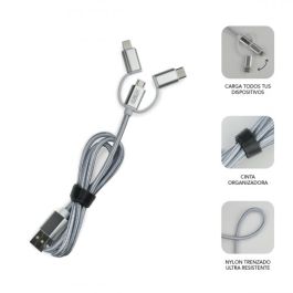 Cargador de Coche USB Universal + Cable USB C Subblim Cargador Coche 2xUSB Dual Car Charger Alum 2.4A + Cable 3 in 1 Silver